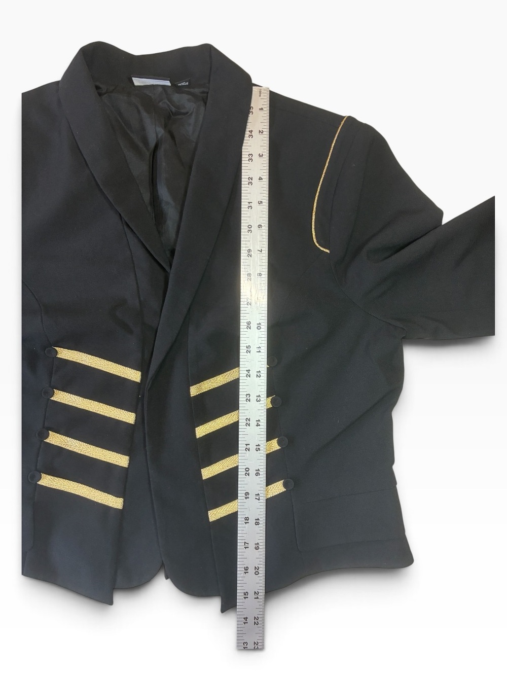 Allen B Black Cropped Military Style Jacket W/ Gold Decorative Trim, Size XL - Picture 5 of 9